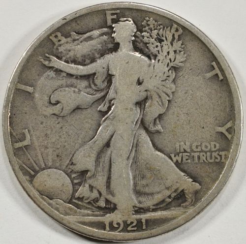 1921-D WALKING HALF DOLLAR VG
