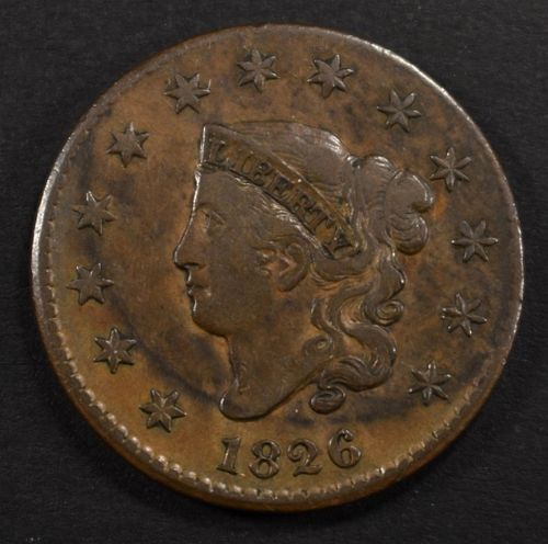 1826 LARGE CENT XF