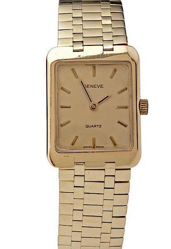 14 Karat Yellow Gold Geneve Quartz Wrist Watch 