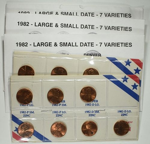 (5) 1982 LARGE & SMALL DATE LINCOLN CENT SETS