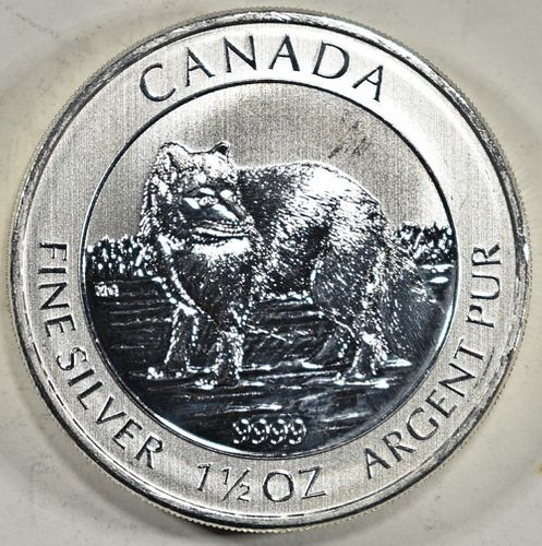 2014 1.5 OZ CANADIAN ARCTIC FOX .999 SILVER COIN