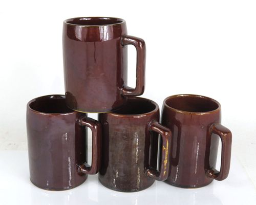 Lot of 4 Simple Brown Pabst Breweries Tavern Mugs 4⅓ Inch Tall 