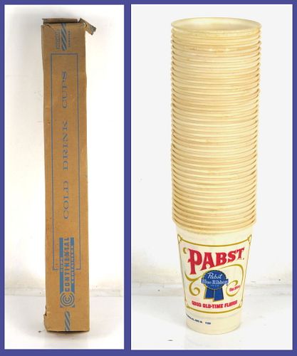1971 Large stack of Pabst Beer 16oz Wax Cups and Box 