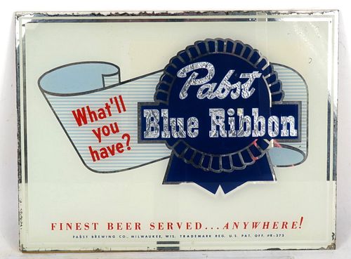 1950 Pabst Blue Ribbon Beer (R - 373) Reverse Painted Glass Sign 