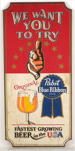1968 Pabst Blue Ribbon Beer "We Want You" Wooden Sign 