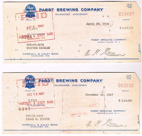Lot of 2 Pabst Brewery Punchcards 