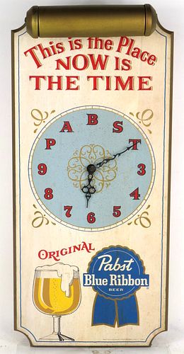 1966 Pabst Beer Wooden Clock "Now Is The Time" Wooden Sign 