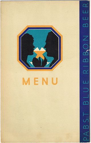 1938 Pabst Blue Ribbon Beer Menu Cover 