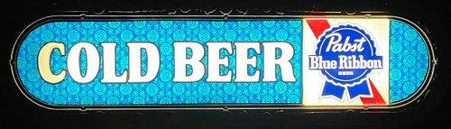 1972 Pabst Blue Ribbon Beer "Cold Beer" Plastic - Faced Illuminated Sign 