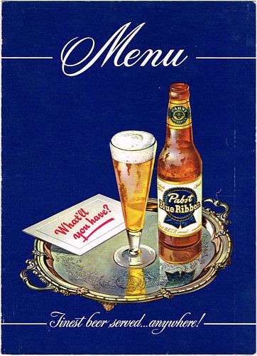 1951 Pabst Blue Ribbon Beer "Top Hat Restaurant" Menu Cover 