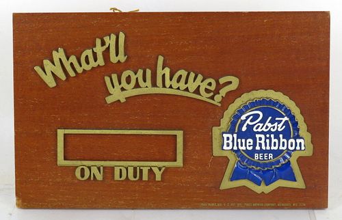 1952 Pabst Blue Ribbon Beer "On Duty" Backbar Sign 