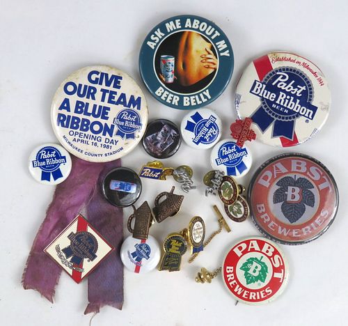 Lot of 20 1960s - 90s Pabst Blue Ribbon Pins 