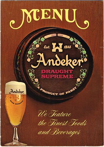 1960 Andeker Beer "Pitch's Restaurant" Menu Cover 