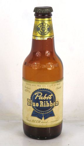 1950 Pabst Blue Ribbon Beer NDNR Paper Label Bottle 