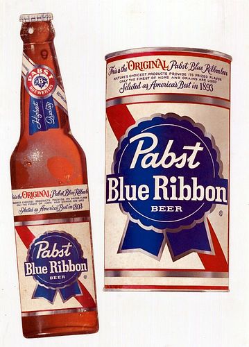 1970 Pabst Blue Ribbon Beer Die Cut Can & Bottle Sign 