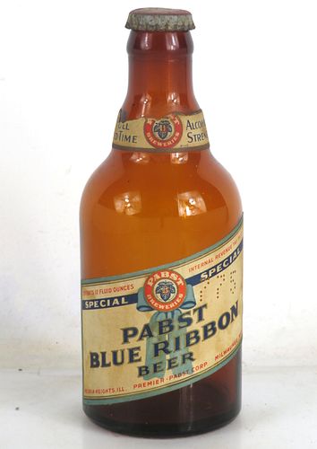 1933 Pabst Blue Ribbon Special Beer 12oz Steinie Bottle 