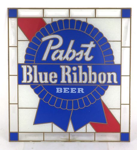 1975 Pabst Blue Ribbon Beer Stained Glass Reverse Painted Glass Sign 