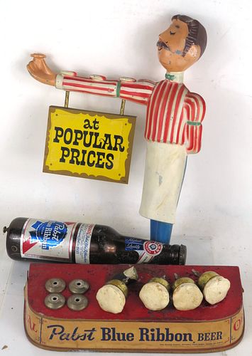 1960 Pabst Blue Ribbon Beer "Waiter" (for parts) Backbar Sign 