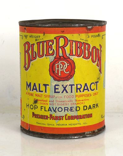 1926 Blue Ribbon Malt Extract Hop Flavored Can Peoria Heights Illinois