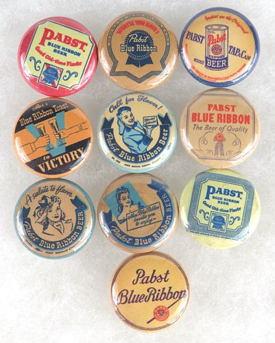 Lot of 10 Pabst Brewery Half - inch retro pinbacks 