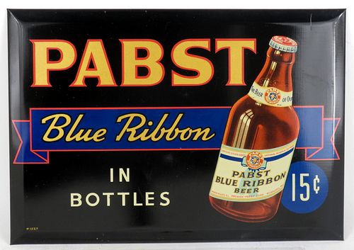 1937 Pabst Blue Ribbon Beer 15¢ TOC Tin Over Cardboard Sign 