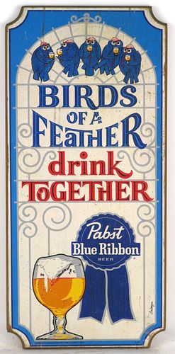 1971 Pabst Beer Wooden Plaque "Birds Of A Feather" Wooden Sign 
