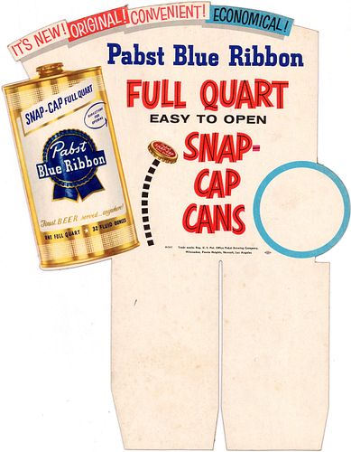 1958 Pabst Blue Ribbon "Snap Cap Cans" point of sale Sign 