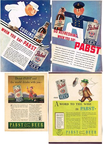 Lot of 4 Pabst Blue Ribbon Beer Paper Ads 