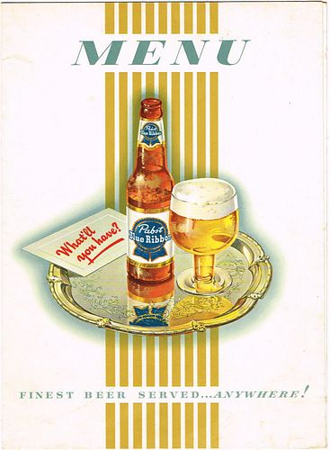 1953 Pabst Blue Ribbon Beer Menu Cover 