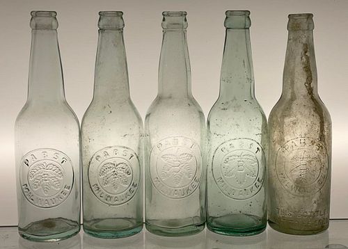 1907 Lot of 5 Pabst Beer Slugplate Embossed Bottles 12oz Embossed Bottle 