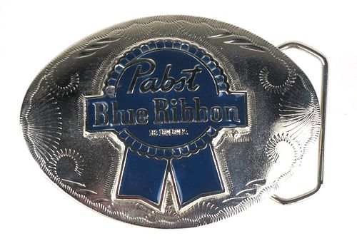 1990 Pabst Blue Ribbon Beer Heavy Western Chrome Belt Buckle San Antonio Texas