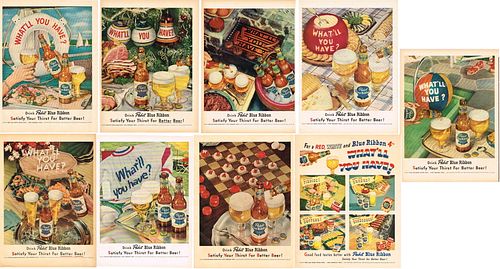  Lot of 9 1952 Pabst Beer "What'll You Have?" Magazine Ads 