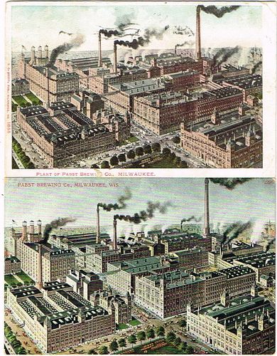 Lot of Two 1900s Pabst Brewery Scene Postcards 