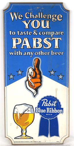 1975 Pabst Blue Ribbon Beer "We Challenge" Wooden Sign 