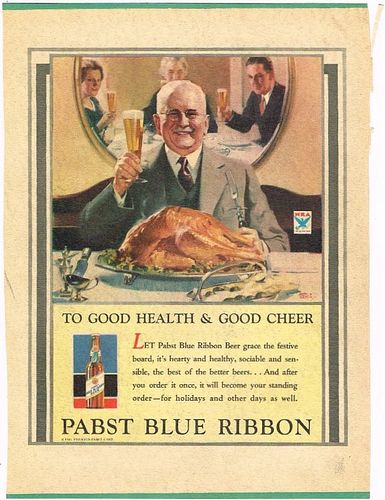 1933 Pabst Blue Ribbon Beer Print Ad 