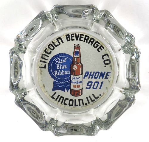 1948 Pabst Blue Ribbon Beer/Lincoln Beverage Glass Ashtray 