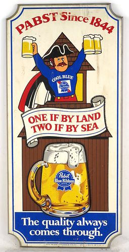 1975 Pabst Beer Wooden Plaque "One If By Land" Wooden Sign 