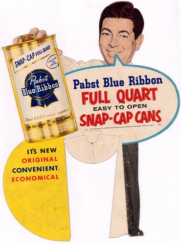 1958 Pabst Blue Ribbon "Snap Cap Cans" point of sale Sign 