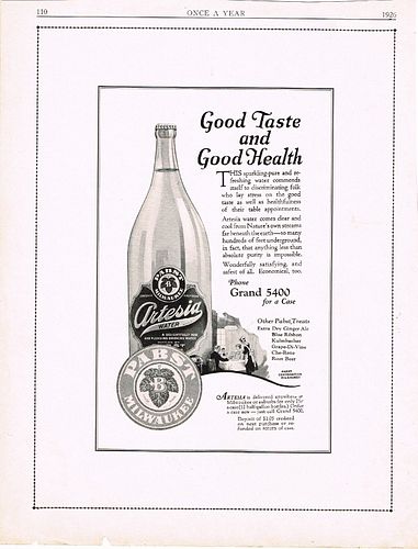 1926 Pabst Artesia Water Print Ad 