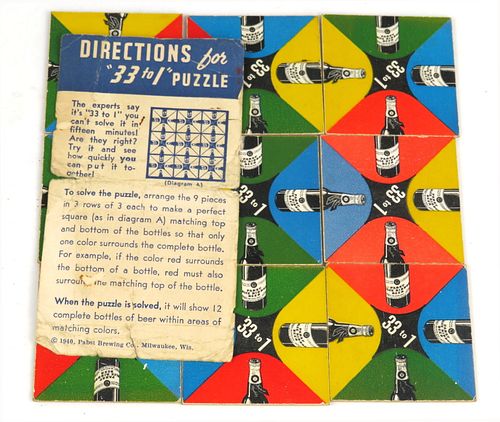 1940 Pabst Beer "33 to 1" Puzzle Game (plus 4 extras)
