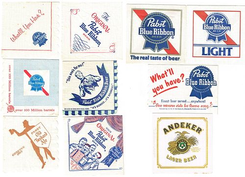Lot of 9 1940s - 70s Pabst Beer Napkins 