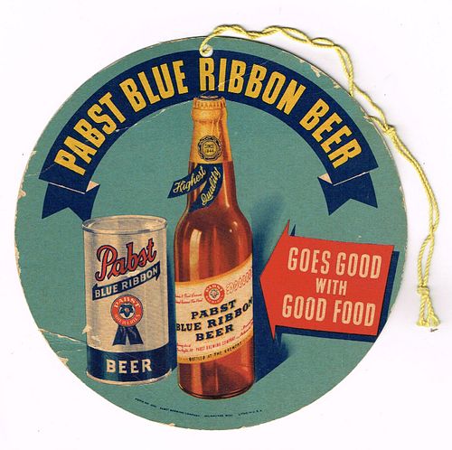 1950 Pabst Blue Ribbon Beer Fan Pull Sign 