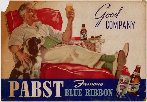 1940 Pabst Blue Ribbon "Good Company" Easel Back Sign 
