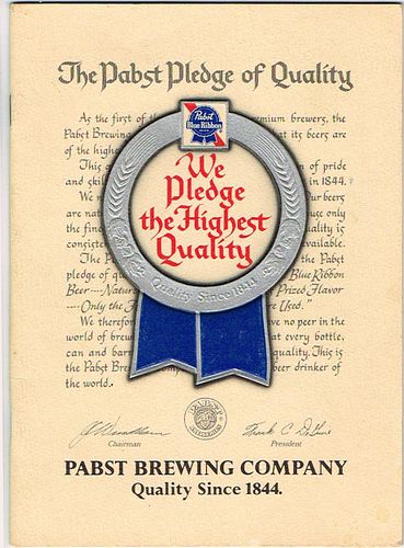 1971 Pabst Brewing Co. Booklet "Pledge of Quality"