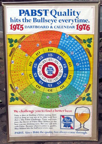 1976 Pabst "Bullseye" Dartboard Poster Calendar 