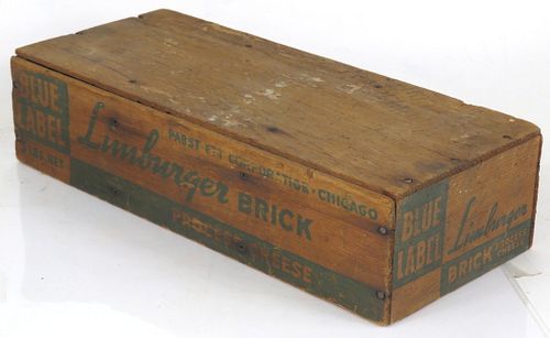 1925 Blue Label 5lb Limburger Brick Cheese Wood Box 