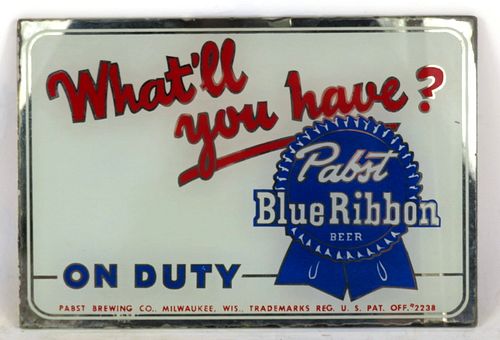 1952 Pabst Blue Ribbon Beer "On Duty" Reverse Painted Glass Sign 