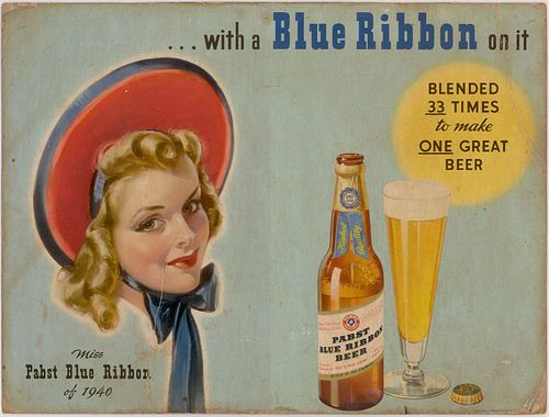 Rare "Miss Pabst Blue Ribbon 1940" Cardboard Easel-Backed Sign 