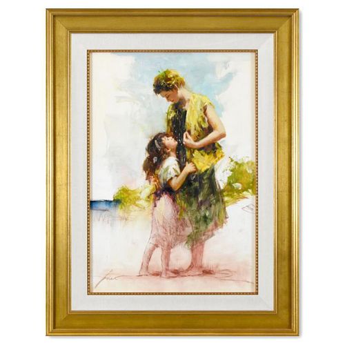 Pino (1939-2010), "Tenderness" Framed Original Oil Study on Board, Hand Signed with Certificate of Authenticity.