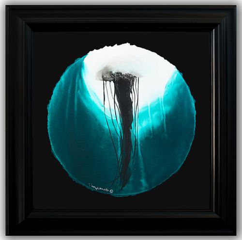 Wyland- Original Watercolor Painting on Deckle Edge Paper "Translucent Jellyfish"